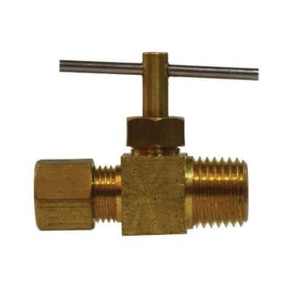 Midland Metal Needle Valve, 14 Nominal, Compression x Male End Style, 150 psi Pressure, Brass Body, Import Domes 46003